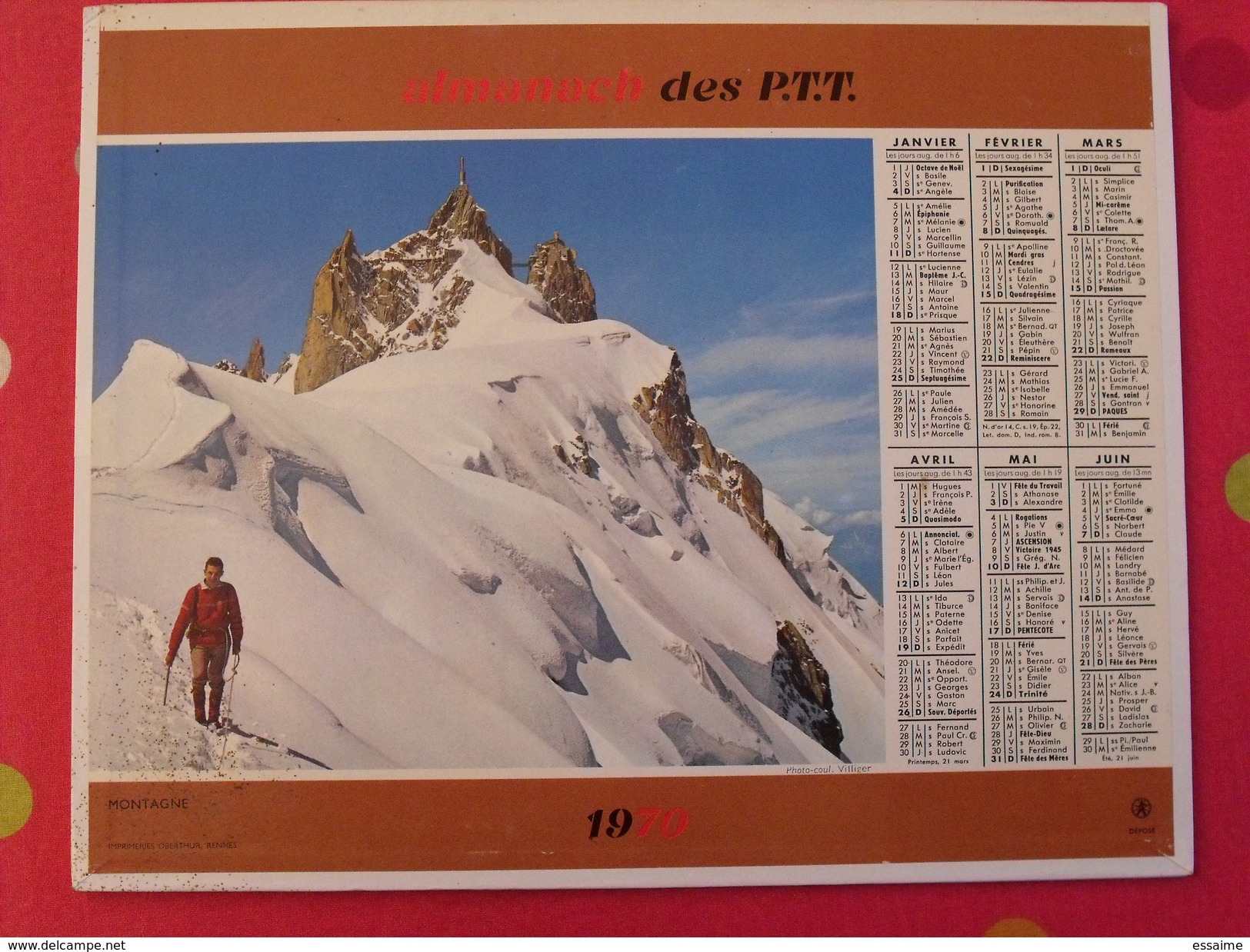 Calendrier Illustré En Carton De 1970. Almanach Des PTT Postes Facteur. Annecy, Montagne - Formato Grande : 1961-70