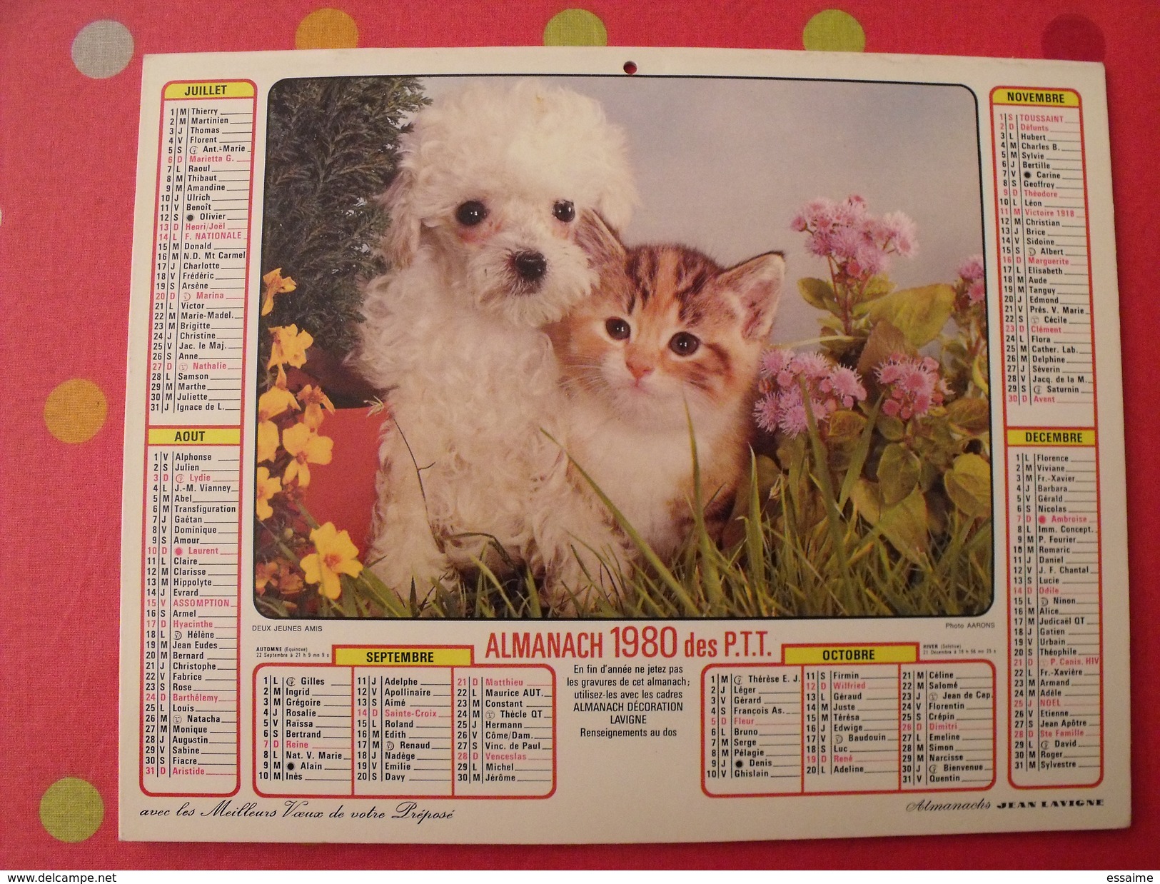 Calendrier Illustré En Carton De 1980. Almanach Des PTT Postes Facteur. Chien Chat - Groot Formaat: 1971-80