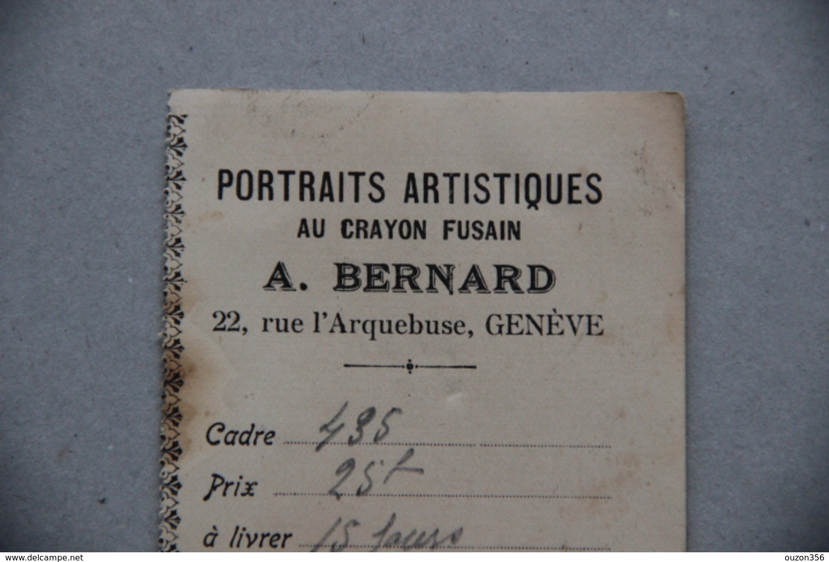 Reçu A.Bernard à Genève (Suisse), Portraits Artistiques Au Crayon Fusain - Switzerland