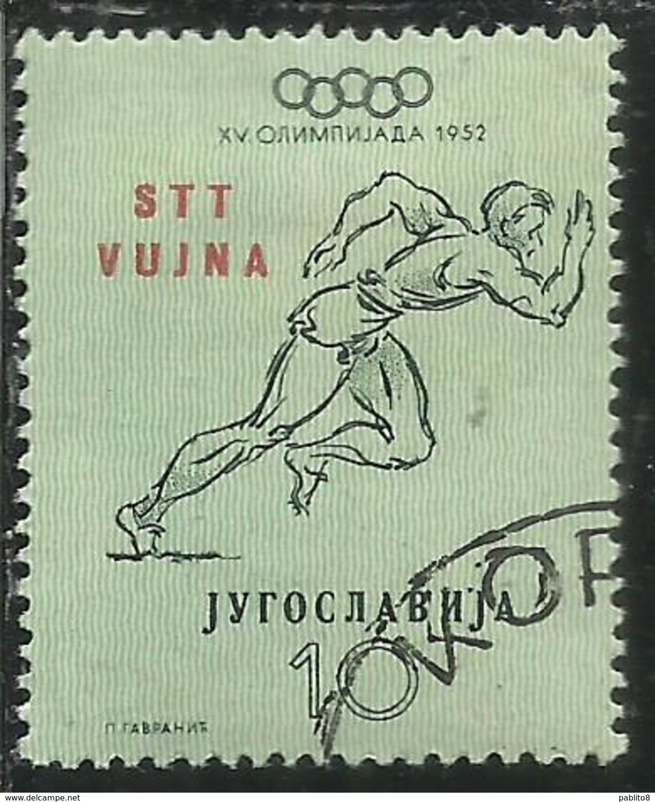 TRIESTE B 1953 YUGOSLAVIA SOPRASTAMPATO JUGOSLAVIA OVERPRINTED OLIMPIADE HELSINKI OLYMPIC GAMES 10 D 10d USATO USED - Mint/hinged