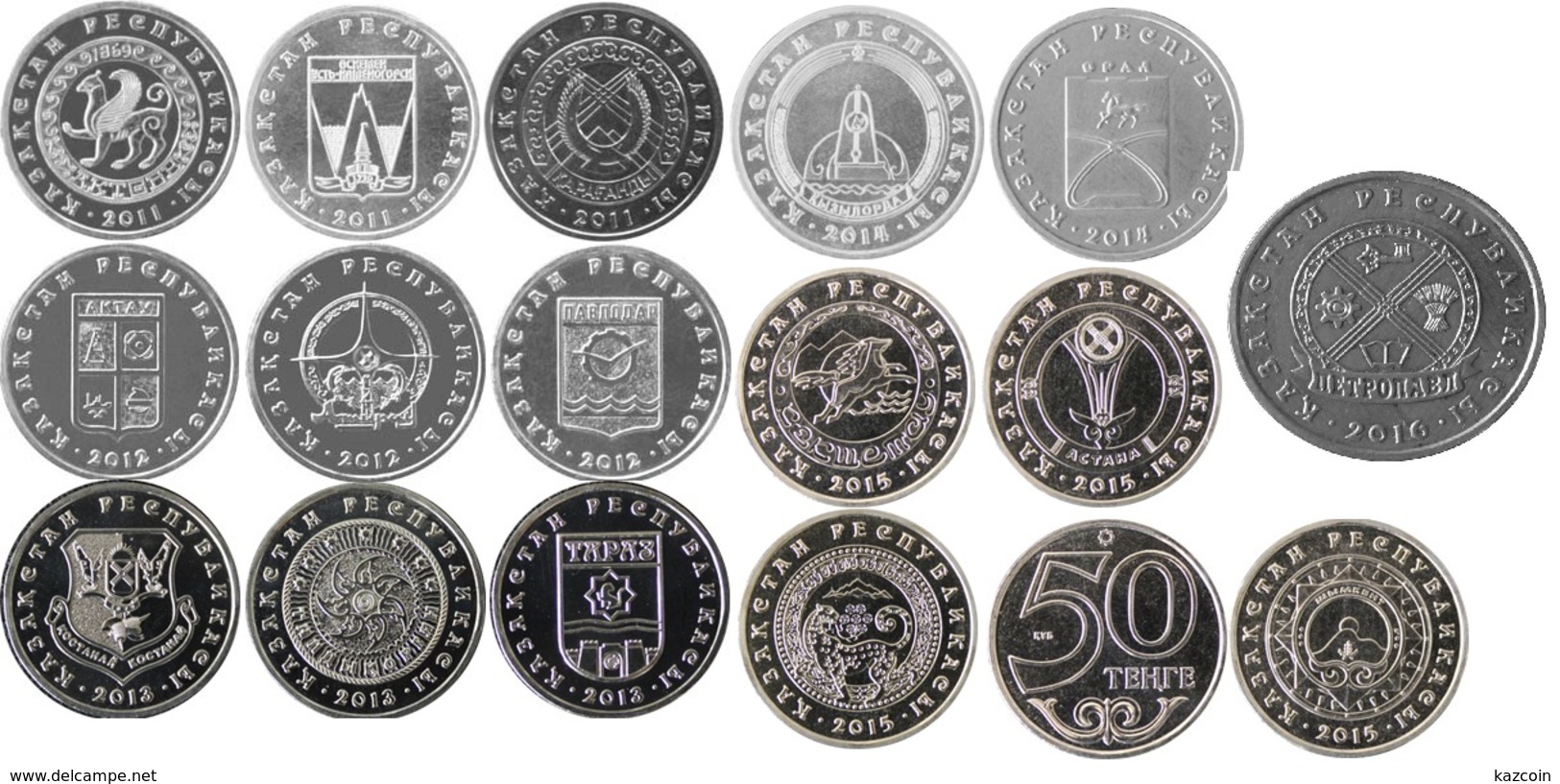 2011-2012-2013-2014-2015-2016  Kazakhstan Kasachstan - Towns Cities Of Kazakhstan - 16 Coins - COMPLETE SET - Kazajstán