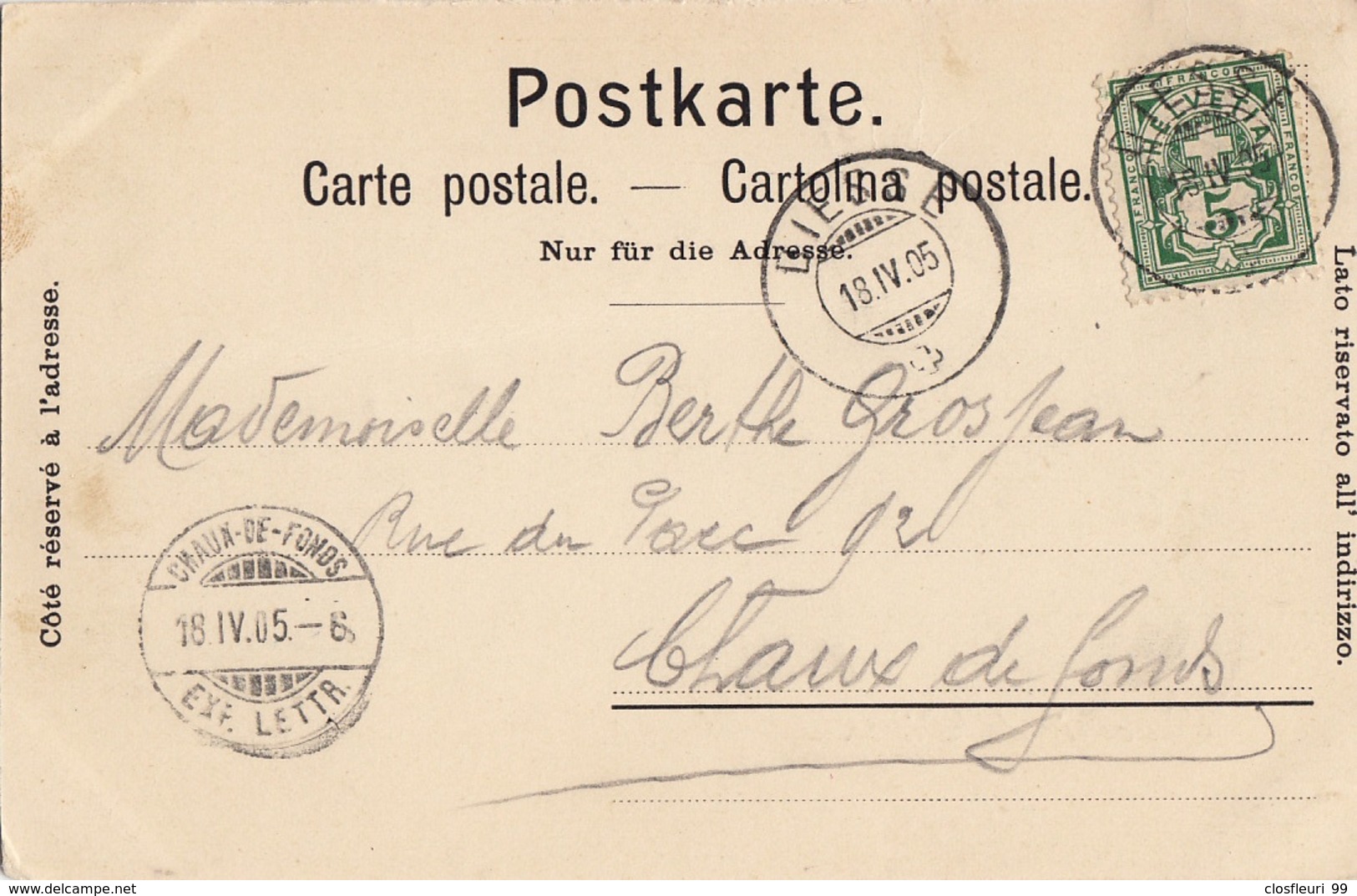 Souvenir De Diesse / Oblit. Du 18.IV.1905 + Obl. De La Chaux De Fonds. Carte Précurseur - Diesse