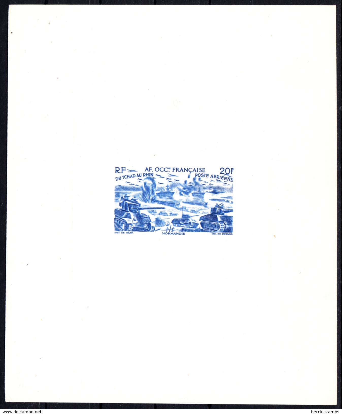 A.O.F. - AFRIQUE OCCIDENTALE - N°PA  8 - Débaquement  "Nomandie" - Epreuve Bleue émise Pour Le Livre - RARE - - 1946 Tchad Au Rhin
