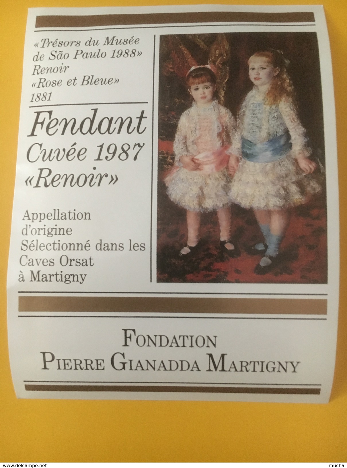 2832 - Exposition Renoir Rose & Bleu "Trésors Du Musée De Sao Paulo" 1988 Fondation Gianadda Martigny  2 étiquettes - Kunst