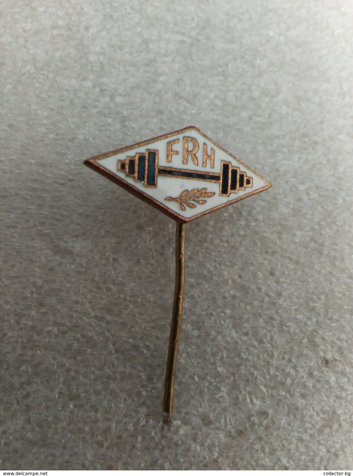 RARE FRH WEIGHTLIFTING ENAMEL GOLD 70"S LOGO  VINTAGE  BADGE PIN - Gewichtheben