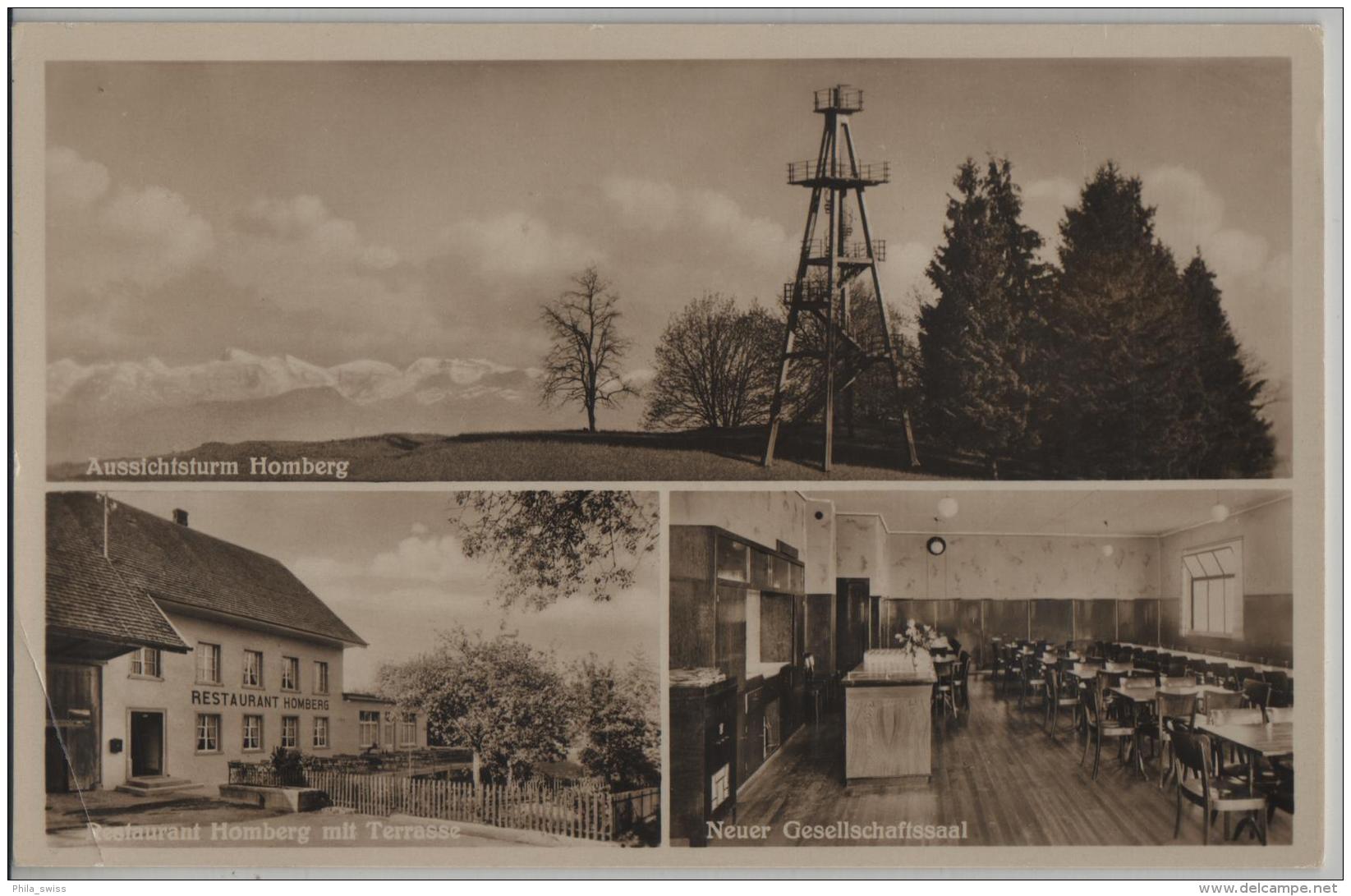 Restaurant Homberg Mit Aussichtsturm Und Neuer Gesellschaftssaal - Stempel: Reinach AG - Photo: J. Schmidli No. 515 - Reinach