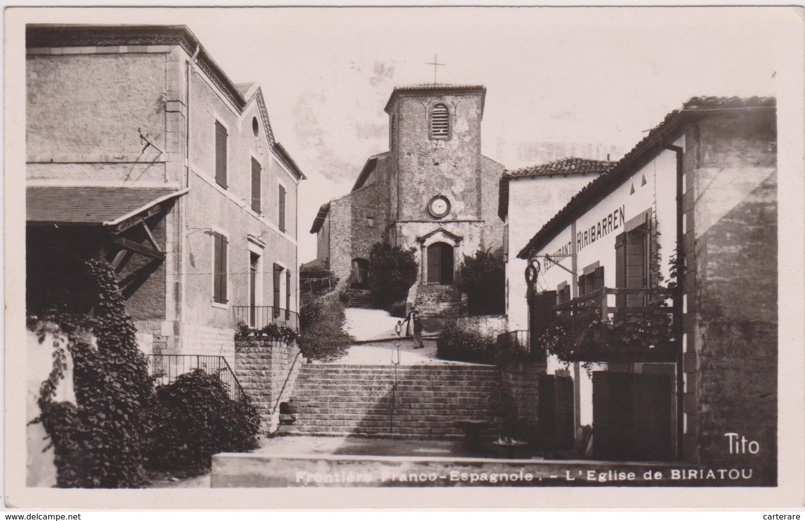 Carte Postale Ancienne 64,,PYRENEES-ATLANTIQUES,BIRIATOU,EGLISE,basque Du Labourd,restaurant HIRIBARREN - Biriatou