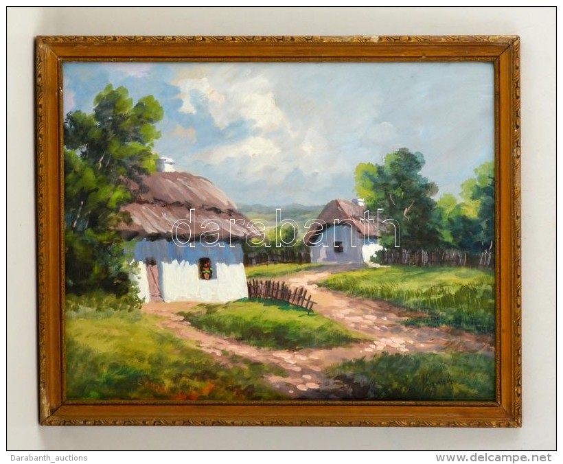 Neogr&aacute;dy Jelz&eacute;ssel: Paraszth&aacute;zak. Tempera, Pap&iacute;r, Keretben, 39&times;49 Cm - Autres & Non Classés