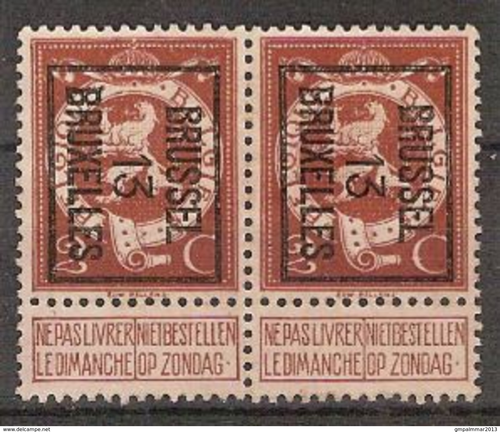 PELLENS Cijfer Nr. 109 Voorafgestempeld TYPO Nr. 41 Positie B BRUSSEL 13 BRUXELLES (2x) + Randinsc. ; Staat Zie Scan ! - Typografisch 1912-14 (Cijfer-leeuw)