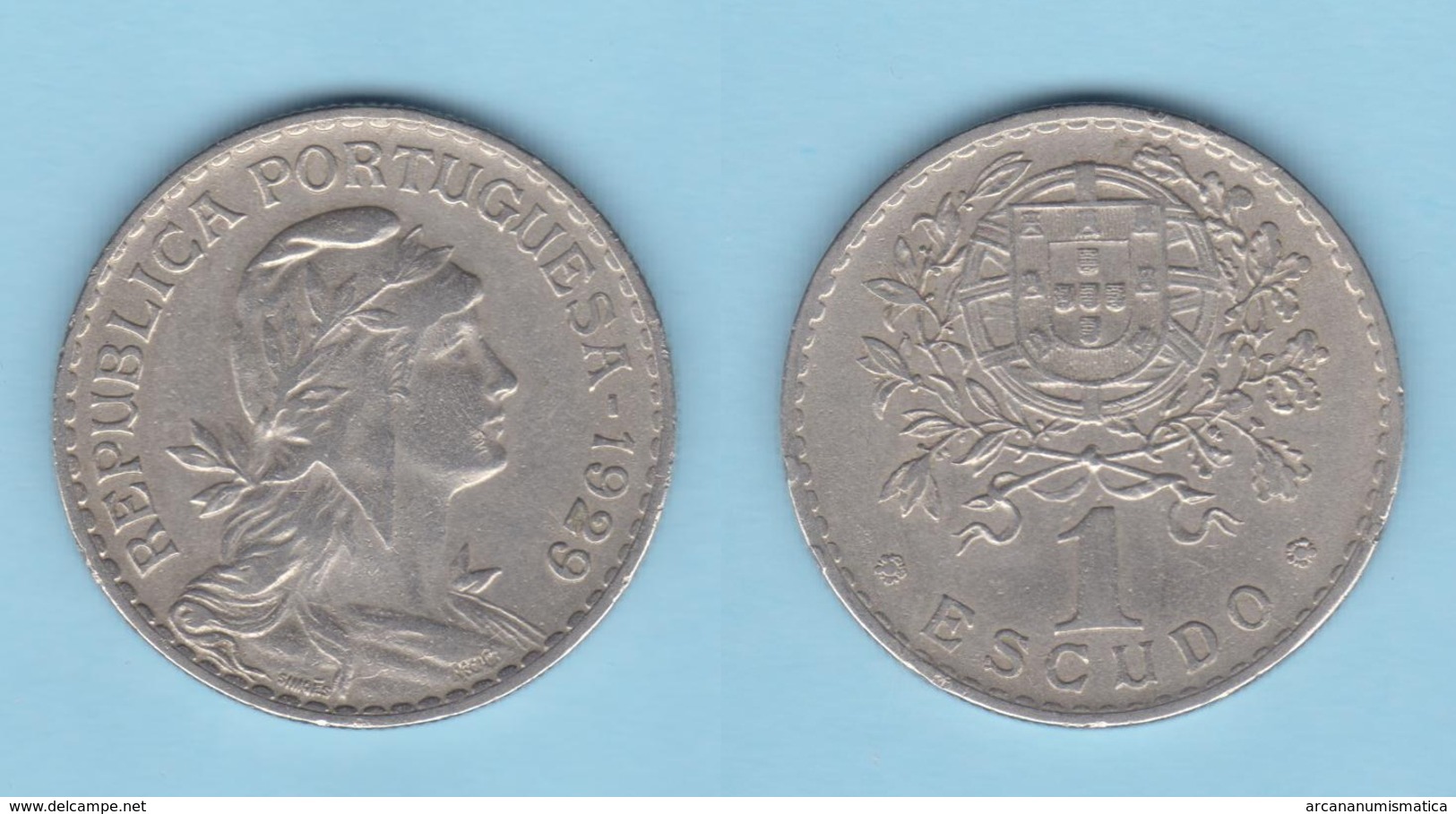 PORTUGAL  1 ESCUDO 1.929  Cu Ni/ALPACA  KM#578   MBC/VF DL-12.027 - Lots & Kiloware - Coins