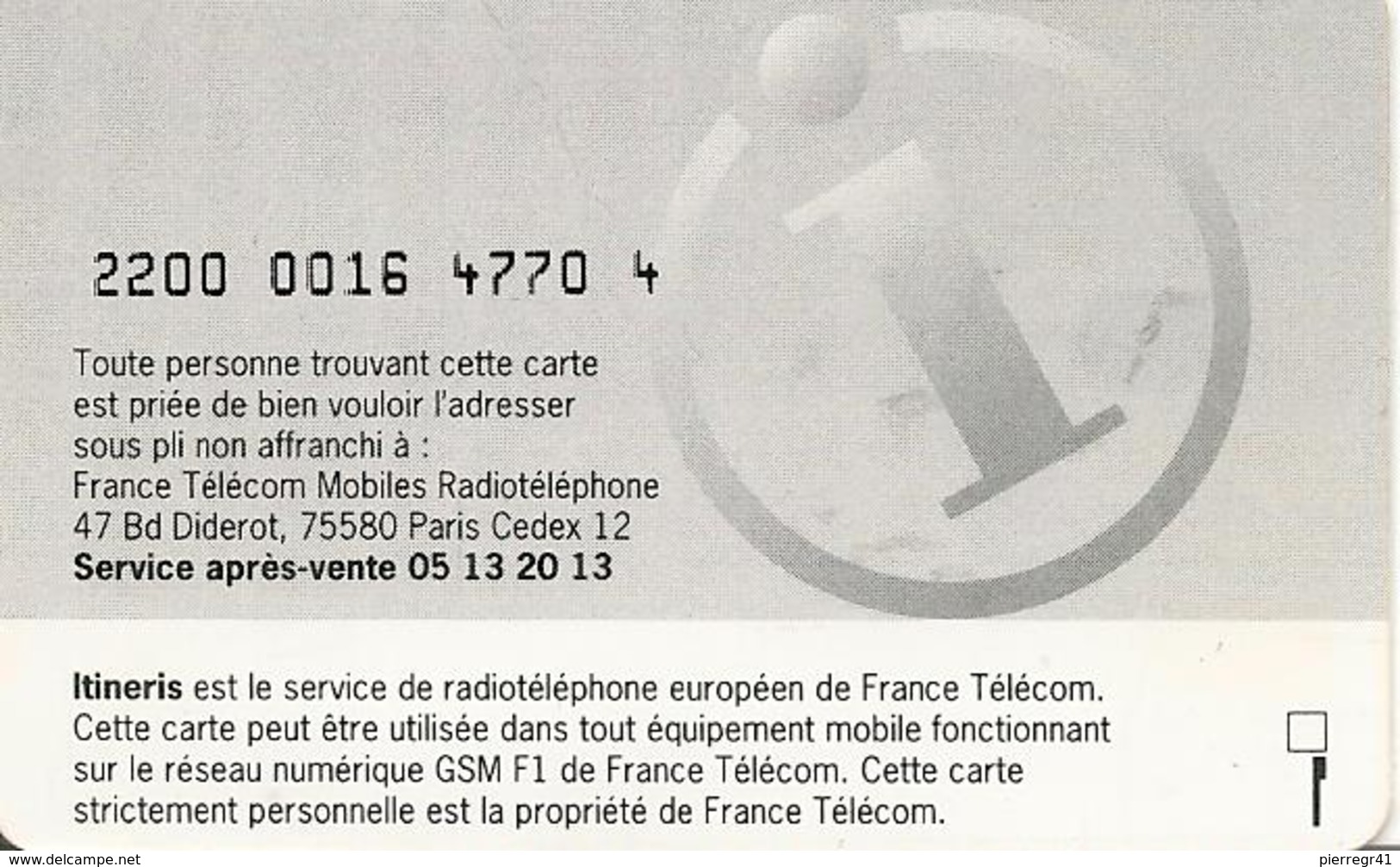 CARTE-GSM-PUCE A-ITINERIS-FM1F-SD-ITINERIS-BE - Mobicartes (GSM/SIM)