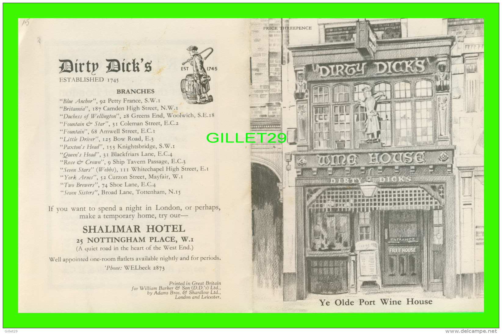 LIVRE - THE HISTORY OF "DIRTY DICK'S ", A LEGEND OF BISHOPSGATE - WINE HOUSE - 16 PAGES - - Antike