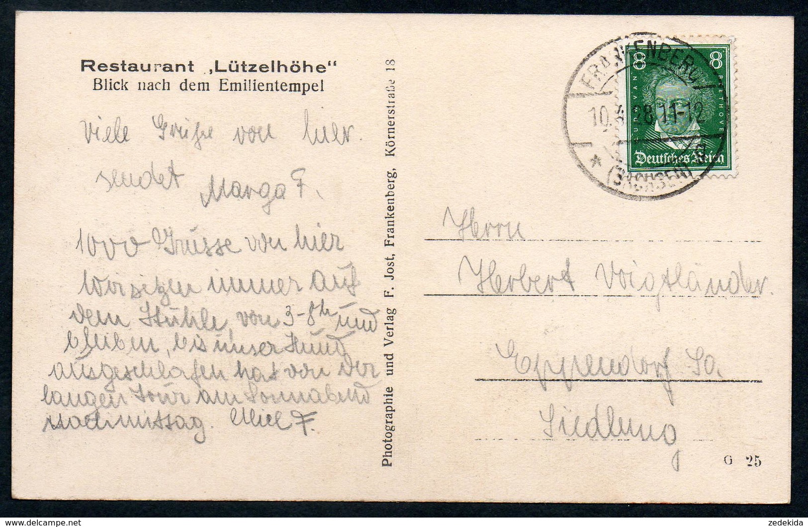 9176 - Alte Ansichtskarte - Gaststätte Restaurant Lützelhöhe Bei Frankenberg - Gel 1928 - Jost - TOP - Frankenberg