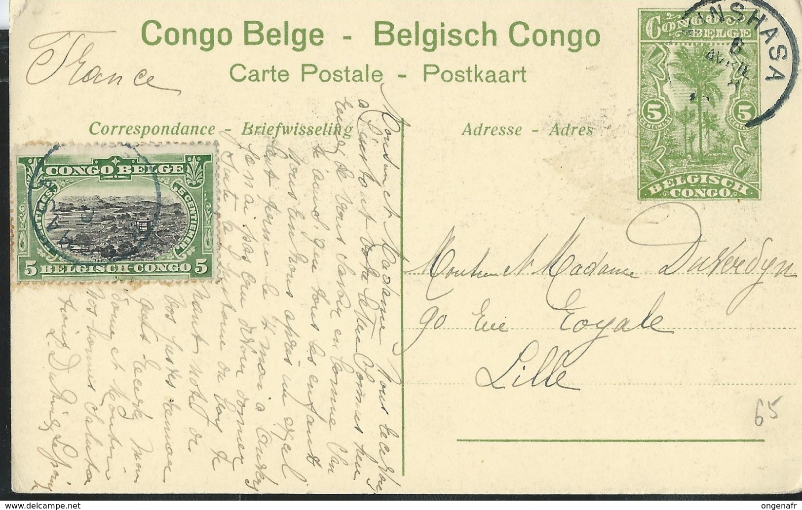 Carte Obl. N° 42. Vue : 68;  Les Rapides Du Congo à Sa Sortie Du Stanley-Pool   Obl. Kinshasa 06/04 Pour Lille (F) - Enteros Postales