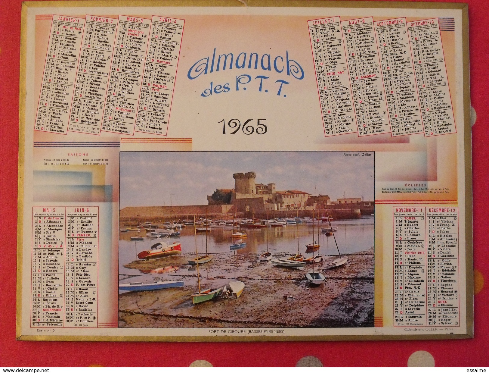 Almanach Des PTT. 1965. Calendrier Poste, Postes Télégraphes.. Fort De Ciboure, Basses-pyrénées - Grand Format : 1961-70