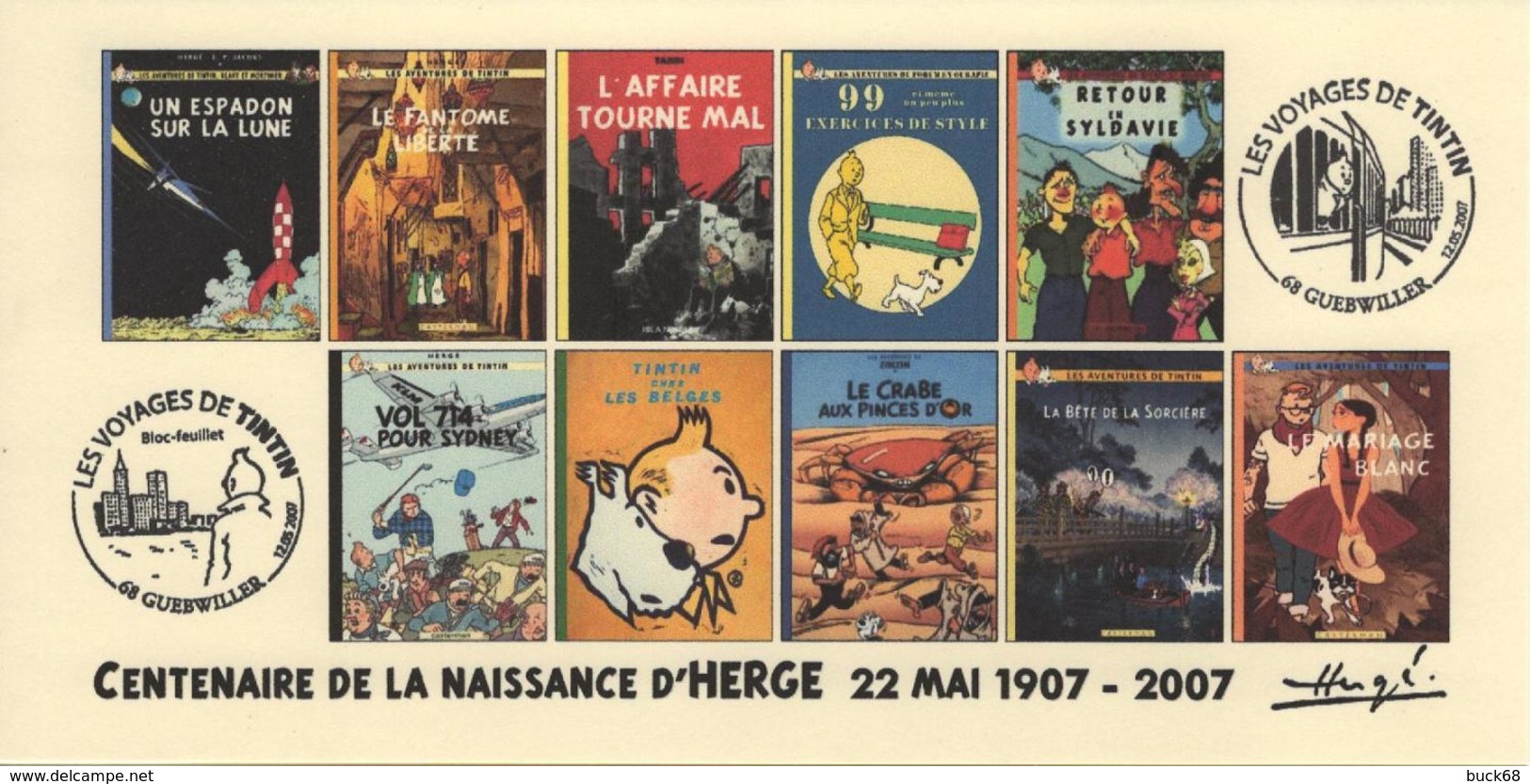 FRANCE 2007 N°88 Albums Fictifs + 2 Cachets Premier Jour FDC TINTIN KUIFJE TIM HERGE GUEBWILLER - Hergé