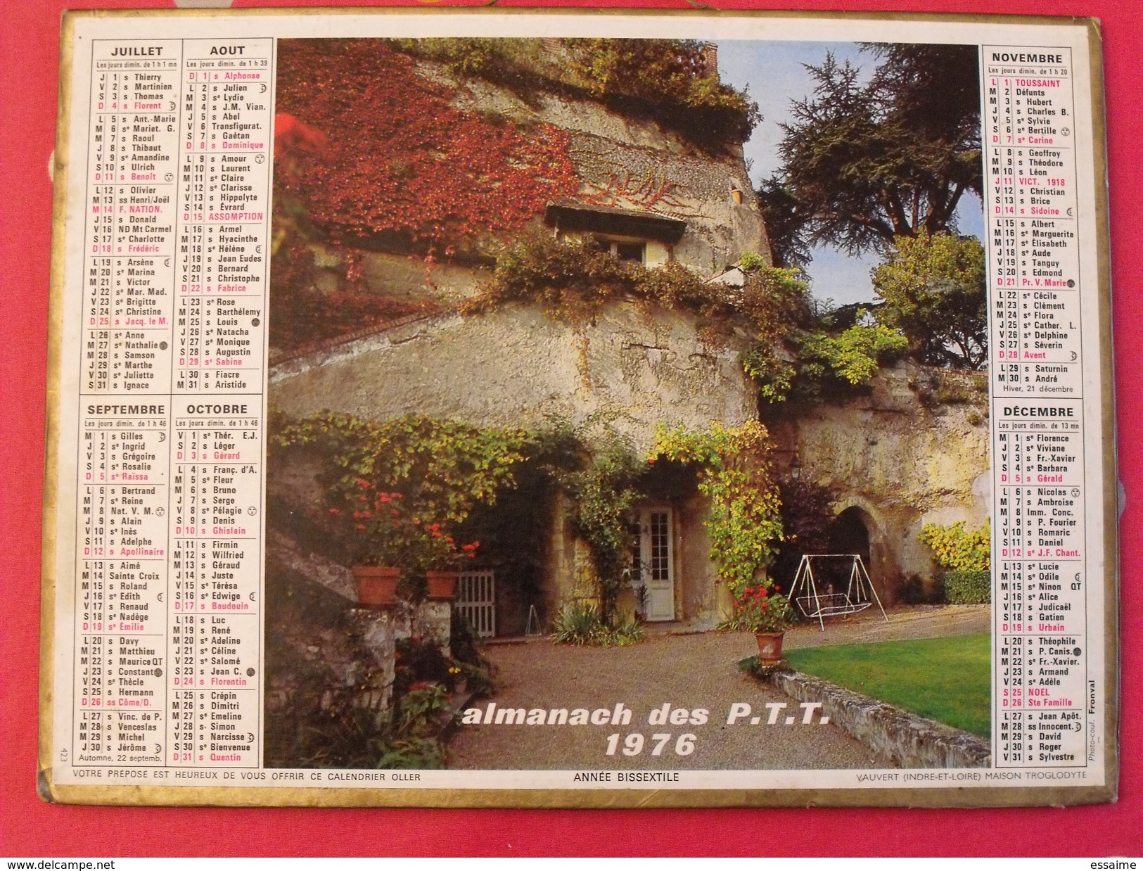 Almanach Des PTT. 1976. Calendrier Poste, Postes Télégraphes. St Martin Du Canigou Vauvert - Groot Formaat: 1971-80