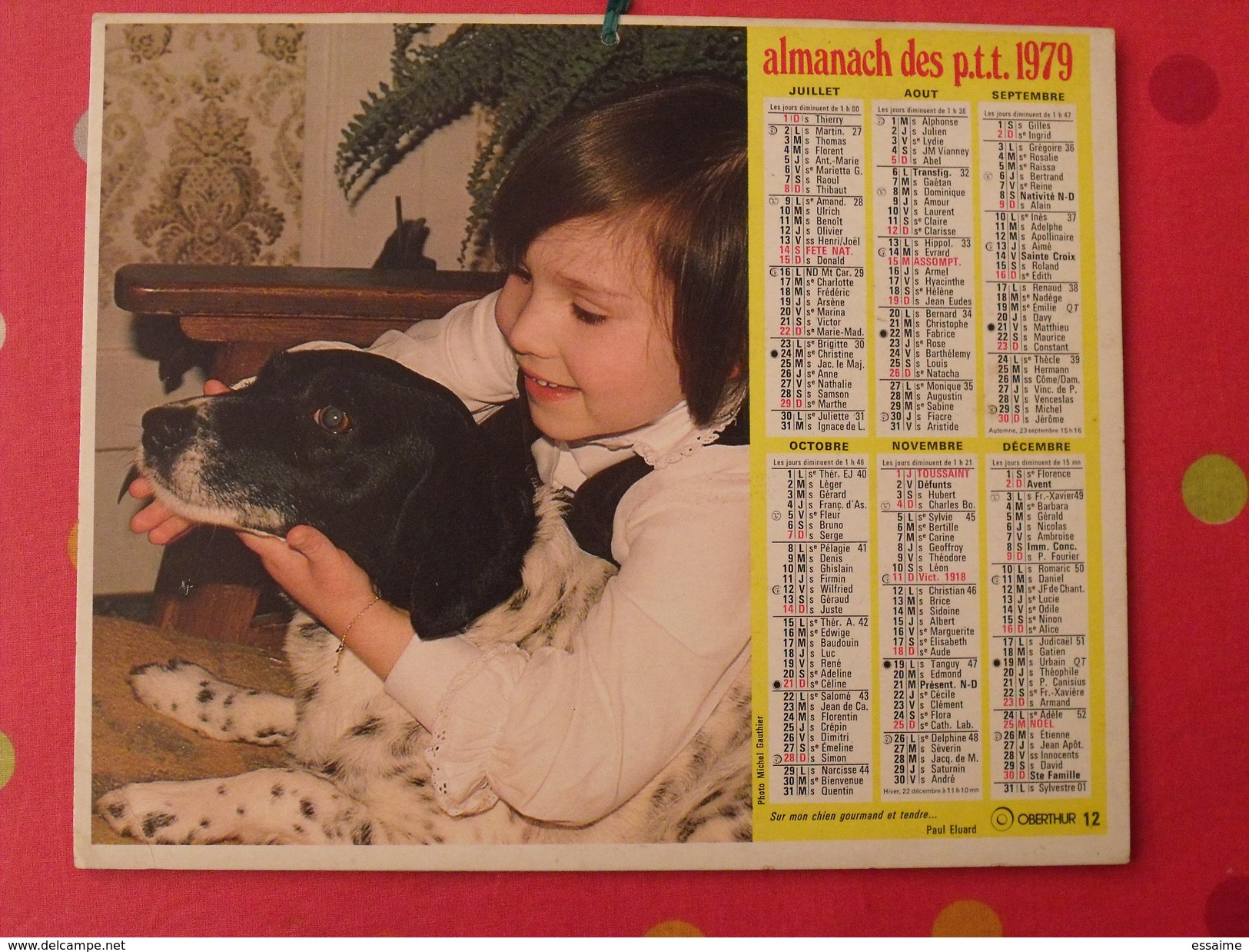 Almanach Des PTT. 1979. Calendrier Poste, Postes Télégraphes. Chien Chat Fillette - Groot Formaat: 1971-80