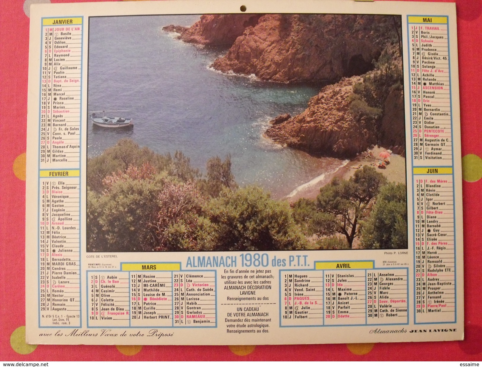 Almanach Des PTT. 1980. Calendrier Poste, Postes Télégraphes. Chalet Savoie Côte De L'esterel - Big : 1971-80