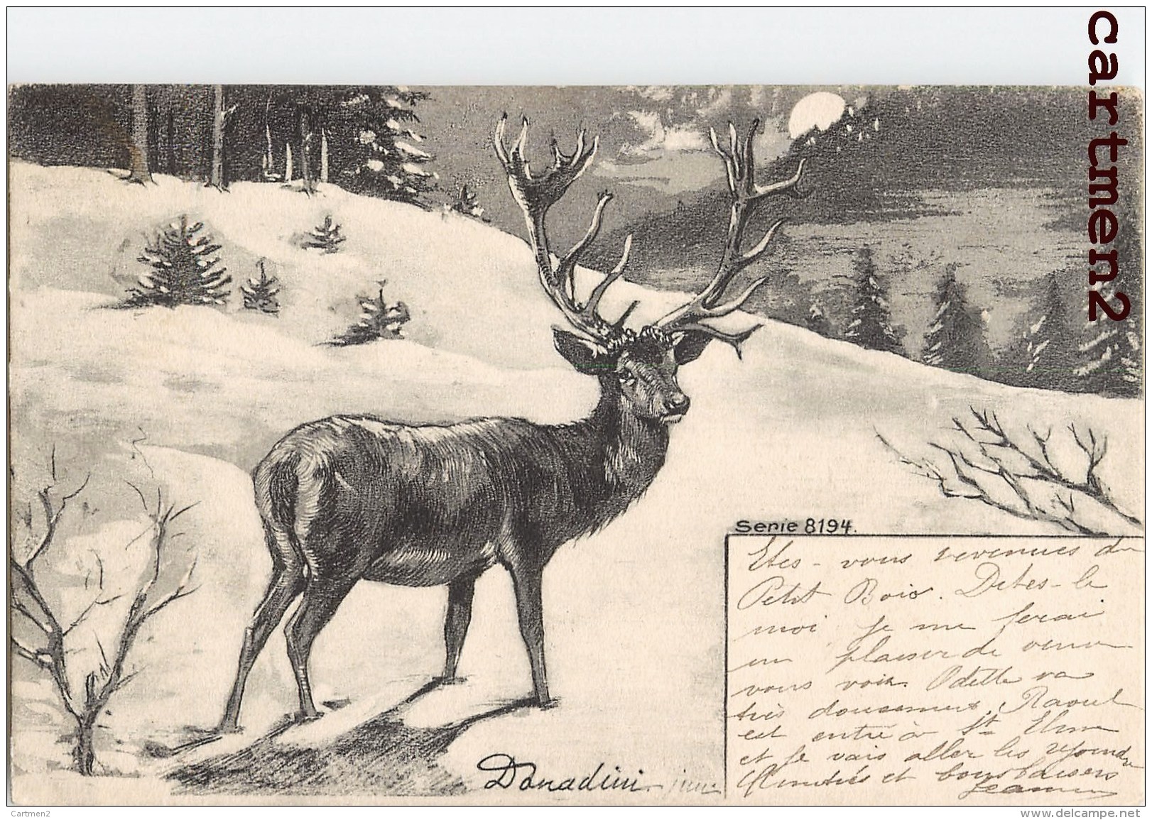 ILLUSTRATEUR ANTONIO DONADINI CERF SERIE 8194 STYLE VIENNOISE CHASSE HUNT 1900 - Donadini, Antonio