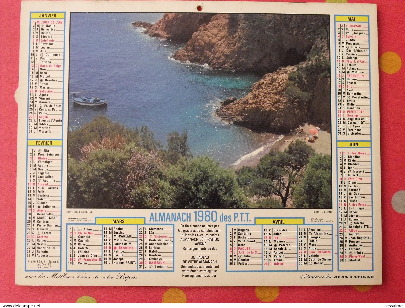 Almanach Des PTT. 1980.  Calendrier Poste, Postes Télégraphes. Plage Côte De L'esterel Haute-savoie Chalet - Groot Formaat: 1971-80