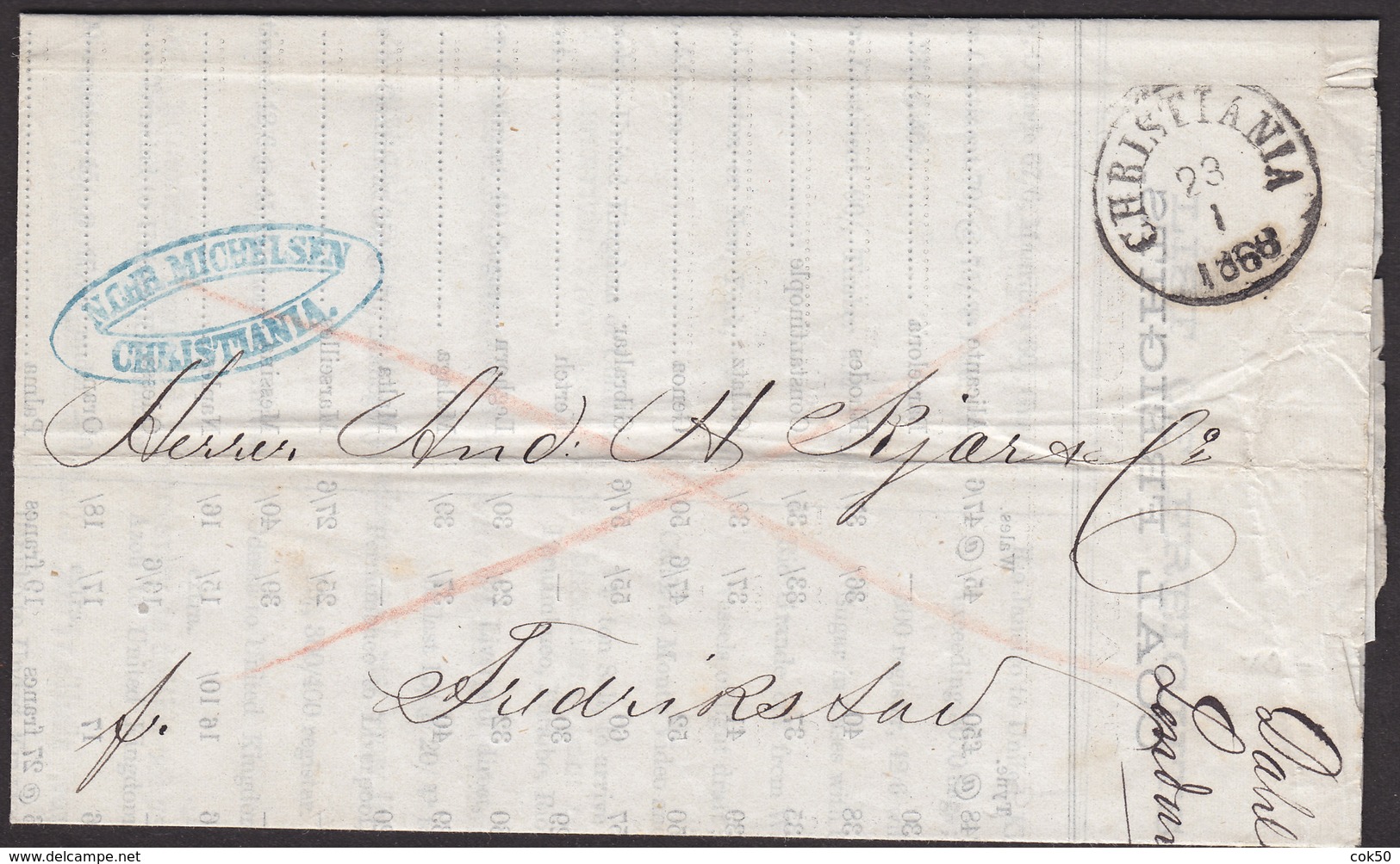 NORWAY - Christiania 23.1.1868 Inland Letter To Fredrikstad - Brieven En Documenten