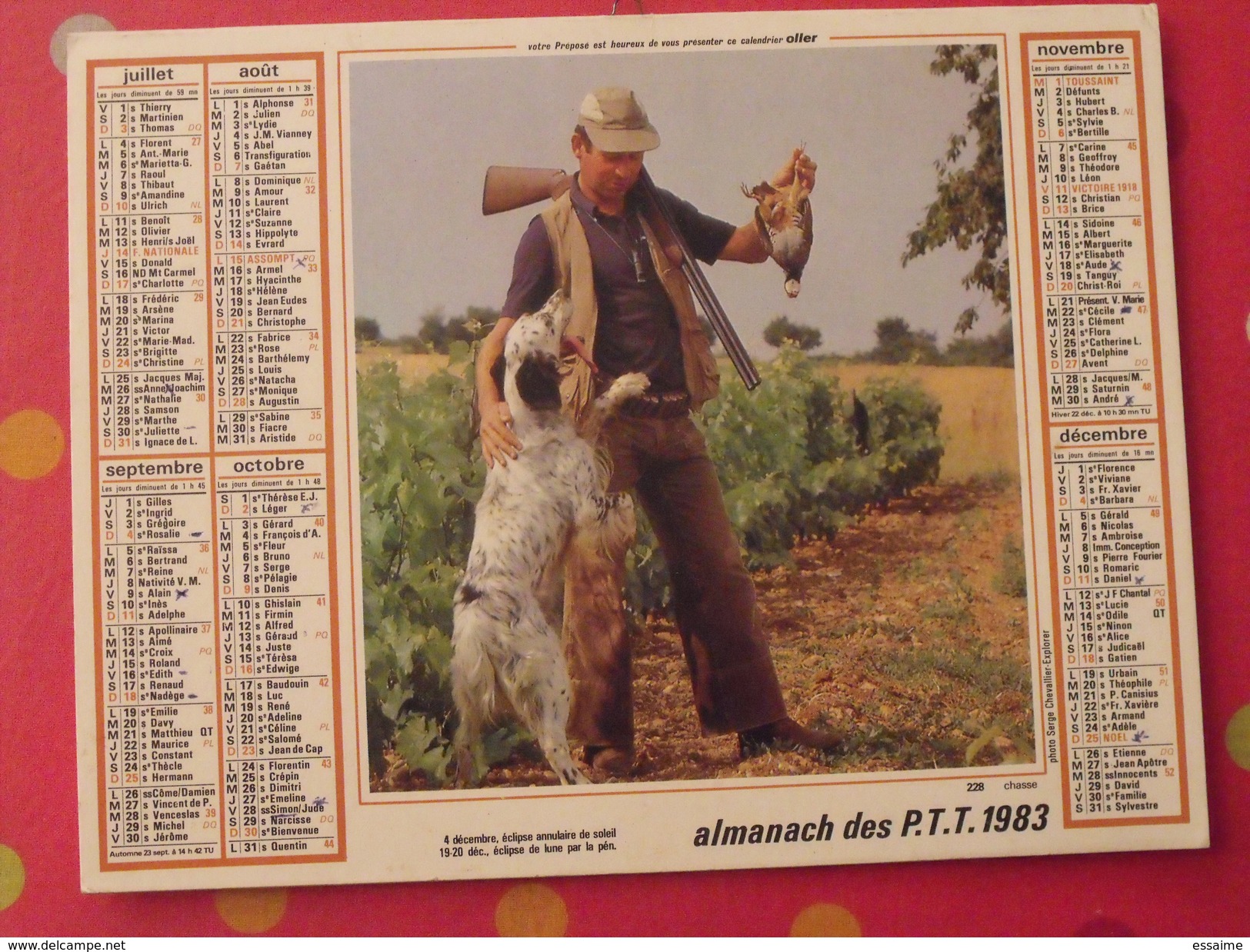 Almanach Des PTT. 1983. Mayenne Laval. Calendrier Poste, Postes Télégraphes. Chasse Pêche - Groot Formaat: 1971-80