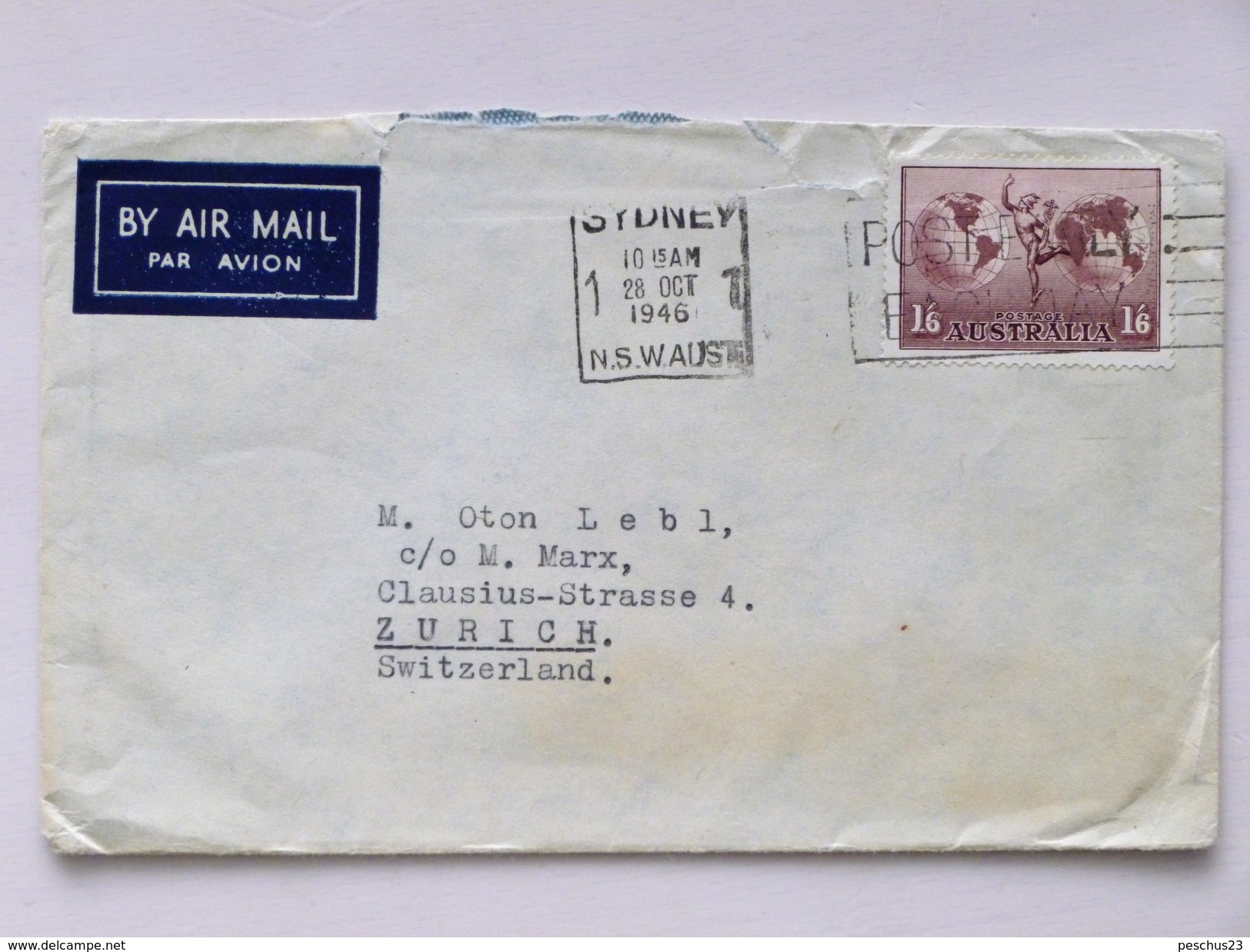 AUSTRALIA / AUSTRALIEN => SWITZERLAND / SCHWEIZ // 1946 , Air Mail Cover (roughly Opened At Top) - Lettres & Documents