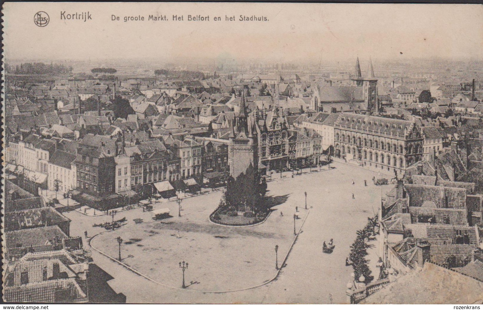 Oude Postkaart Kortrijk De Groote Markt Het Belfort En Het Stadhuis Grote - Kortrijk