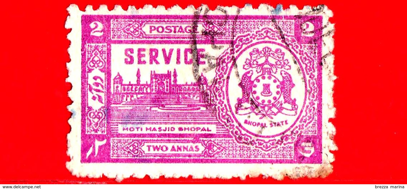 India - BHOPAL - Usato - 1945 - Moti Palace - Sovrastampato 'Service' - 2 - Bhopal