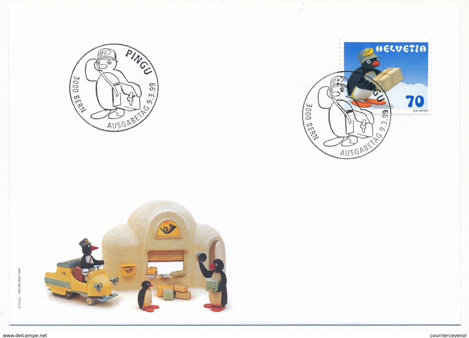 SUISSE -  FDC 1999 - PINGU (La Poste) - 3 Enveloppes BERNE - FDC