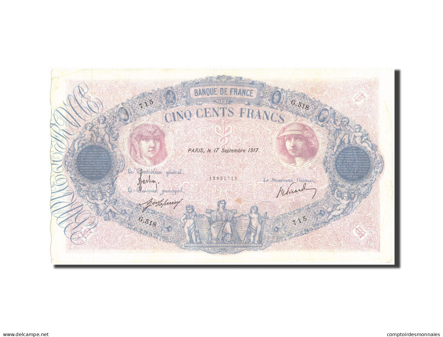 Billet, France, 500 Francs, 500 F 1888-1940 ''Bleu Et Rose'', 1917, 1917-09-17 - 500 F 1888-1940 ''Bleu Et Rose''