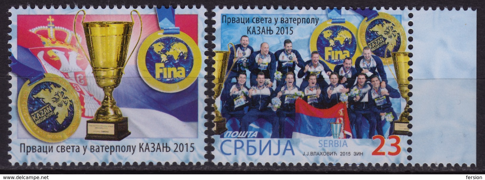 WATERPOLO - 2015 SERBIA - RUSSIA FINA World Championships In Kazan - LABEL / CINDERELLA / VIGNETTE - MNH - Gold Medal - Wasserball