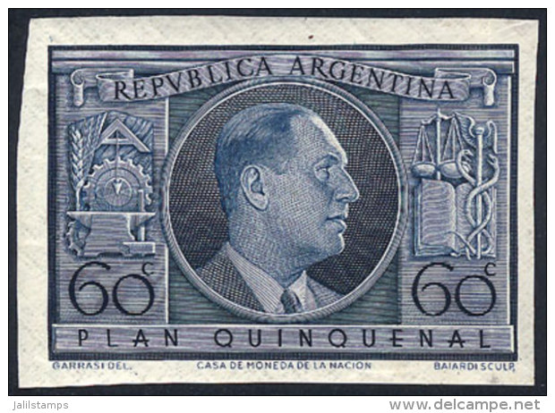 Year 1951, Juan Per&oacute;n 60c. Slate Blue, Unwatermarked Paper With Gum, Imperforate, Unissued, VF Quality,... - Andere & Zonder Classificatie