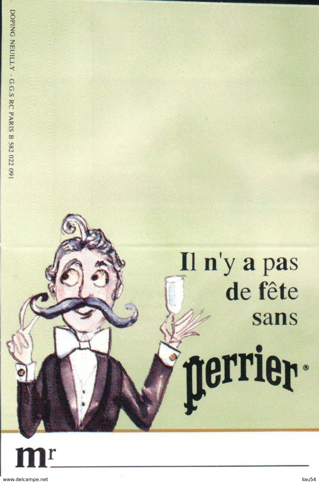 Porte-nom De Table PERRIER Mr Et Mme - Perrier