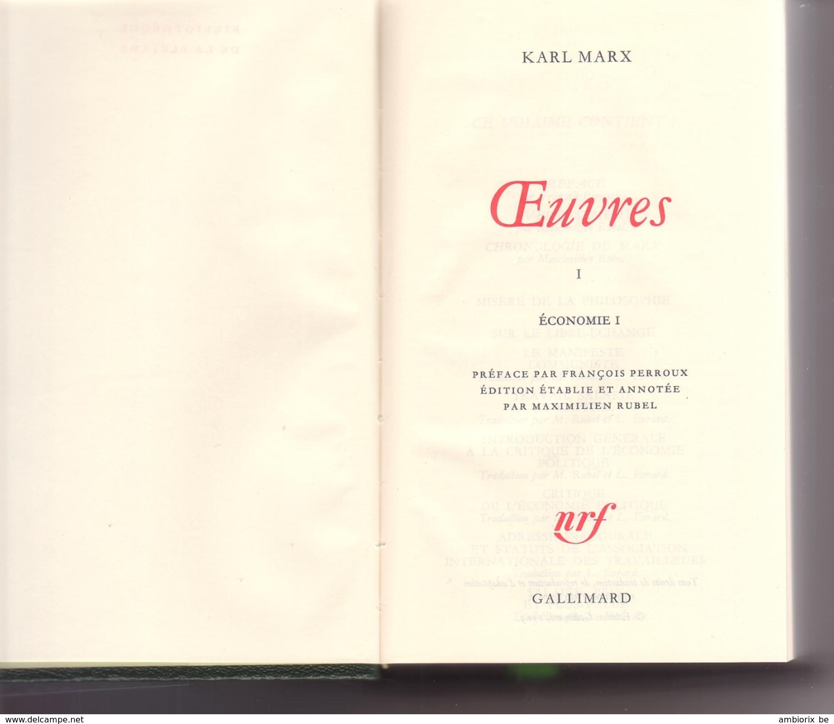 Encyclopédie De La Pleiade : Karl Marx Oeuvres I Economie I - La Pléiade