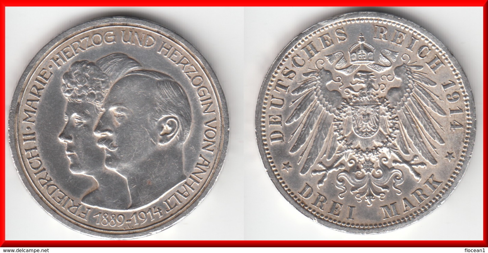 **** ANHALT-DESSAU - ALLEMAGNE - GERMANY - 3 MARK 1914 A FRIEDRICH II / MARIE - ARGENT - SILVER **** ACHAT IMMEDIAT !!! - 2, 3 & 5 Mark Argent