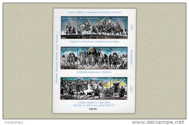 Hungary 1996. Animals / Horses / Feszty Panorama IV. Complete Sheet (I+II+III Half In One Sheet) MNH (**) - Volledige & Onvolledige Vellen