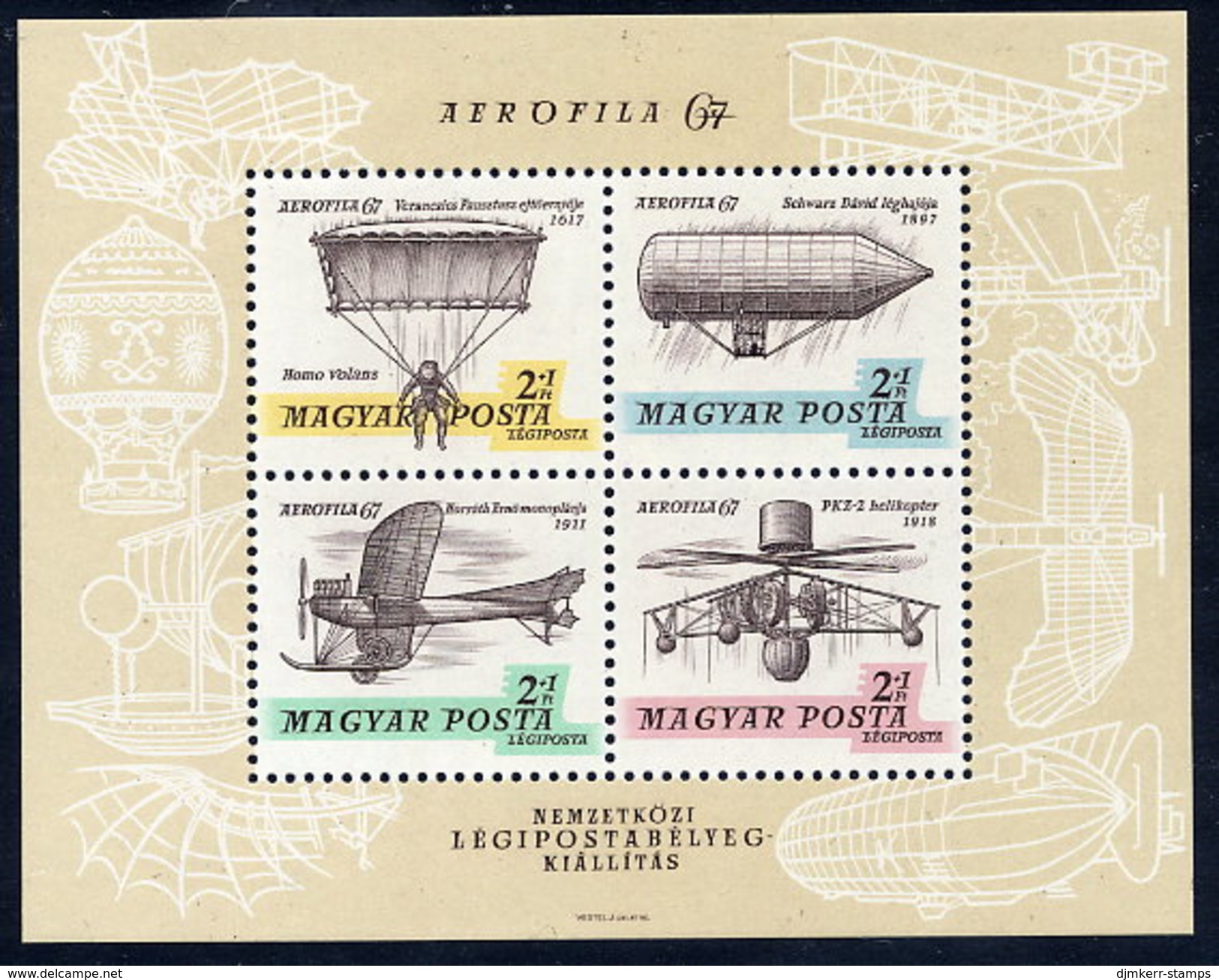 HUNGARY 1967 AEROFILA '67 Exhibition I Block MNH / **.  Michel Block 57 - Blocs-feuillets