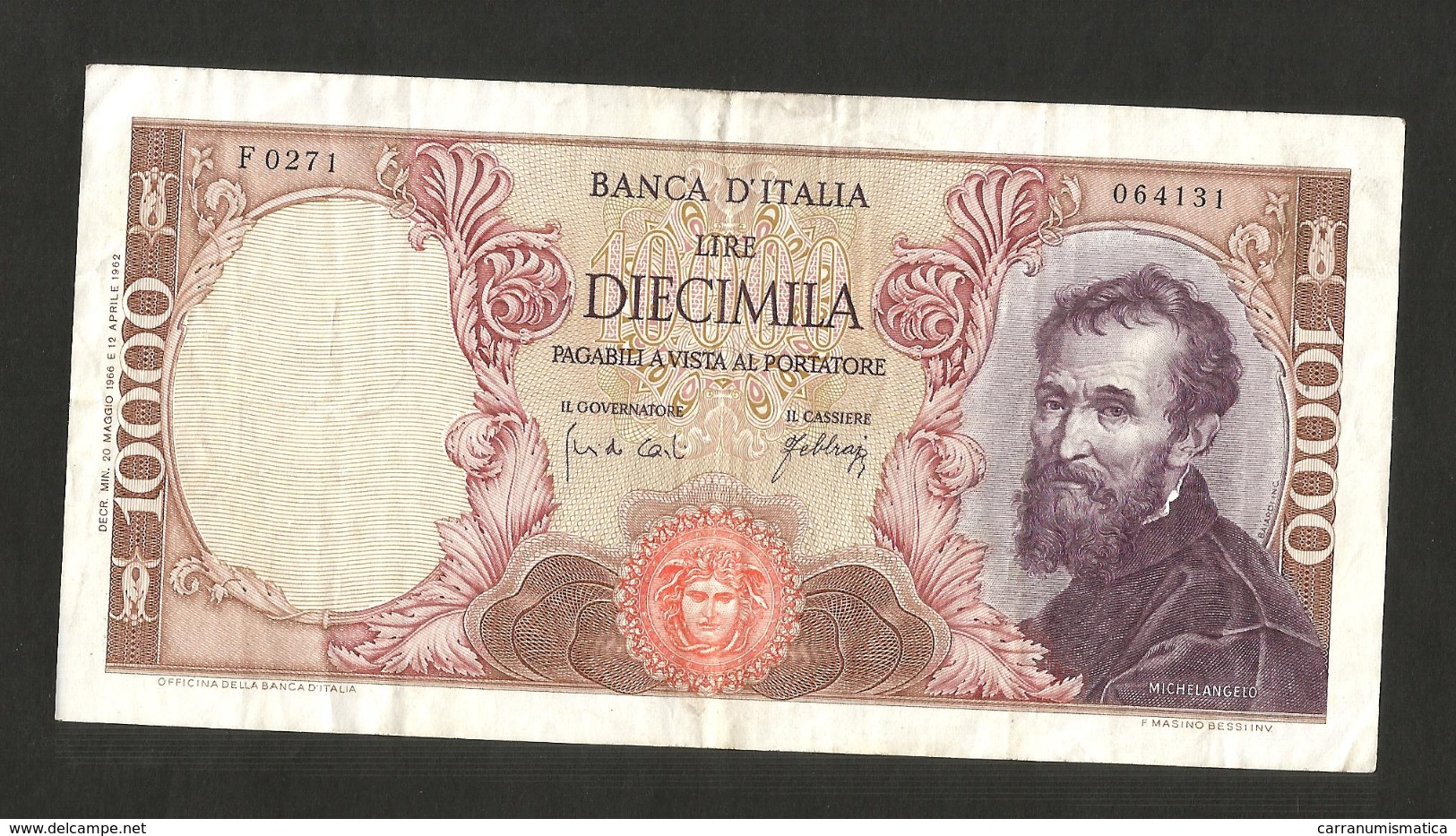 ITALIA - BANCA D' ITALIA - 10000 Lire MICHELANGELO (Firme: Carli / Pacini - Decr. 04/01/1968) - 10000 Lire