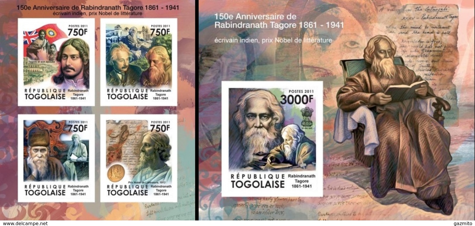 Togo 2011, 150th Rabindranath Tagore, 4val In BF +BF IMPERFORATED - Hindouisme