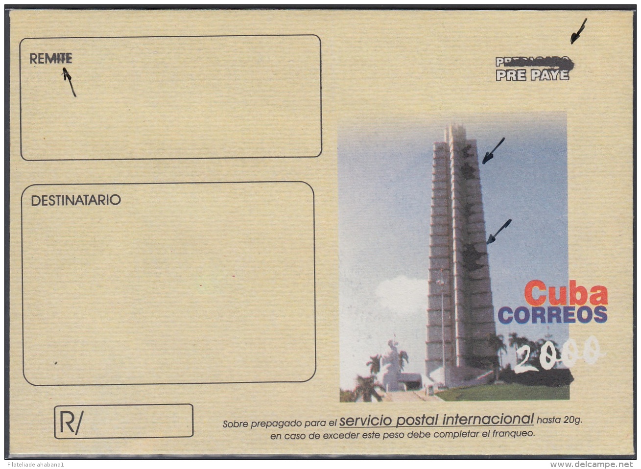 2000-EP-157 CUBA 2000. Ed.8. PLAZA DE LA REVOLUCION. ENGRAVING ERROR BLACK COLOR. - Briefe U. Dokumente