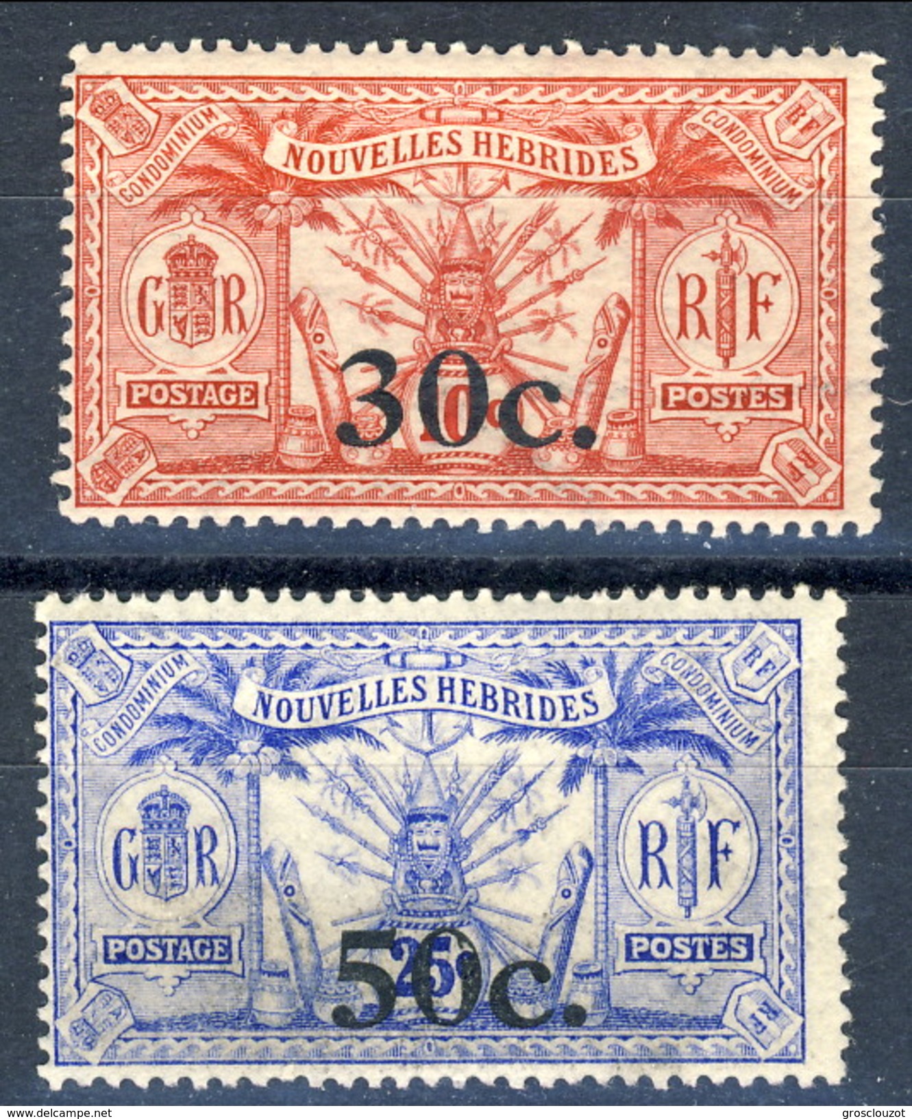 Nouvelles Hebrides 1924 N. 74 C. 30 Su C. 10 (MH) E N. 76 C. 50 Su C. 25 MNH Cat. &euro; 11 - Used Stamps