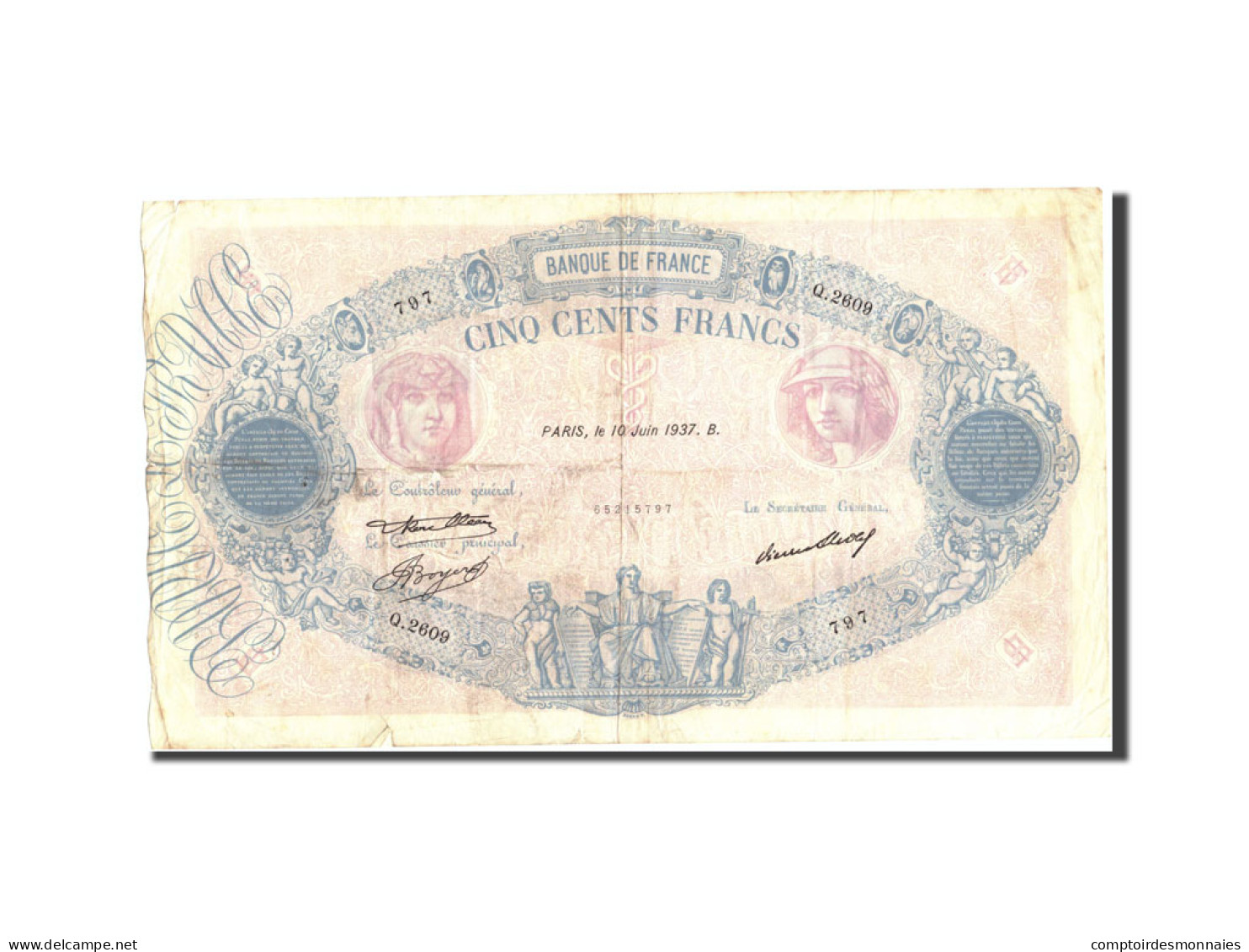 Billet, France, 500 Francs, 500 F 1888-1940 ''Bleu Et Rose'', 1937, 1937-06-10 - 500 F 1888-1940 ''Bleu Et Rose''