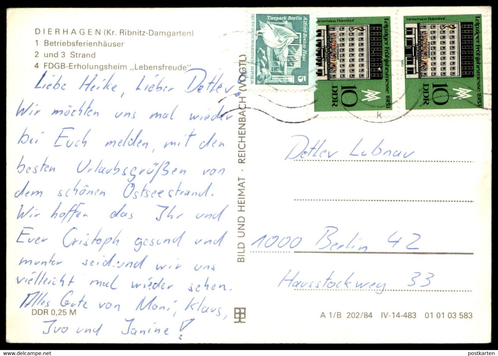 ÄLTERE POSTKARTE OSTSEEBAD DIERHAGEN ORTSTEIL NEUHAUS BETRIEBSFERIENHÄUSER FDGB HEIM LEBENSFREUDE Ansichtskarte Postcard - Fischland/Darss