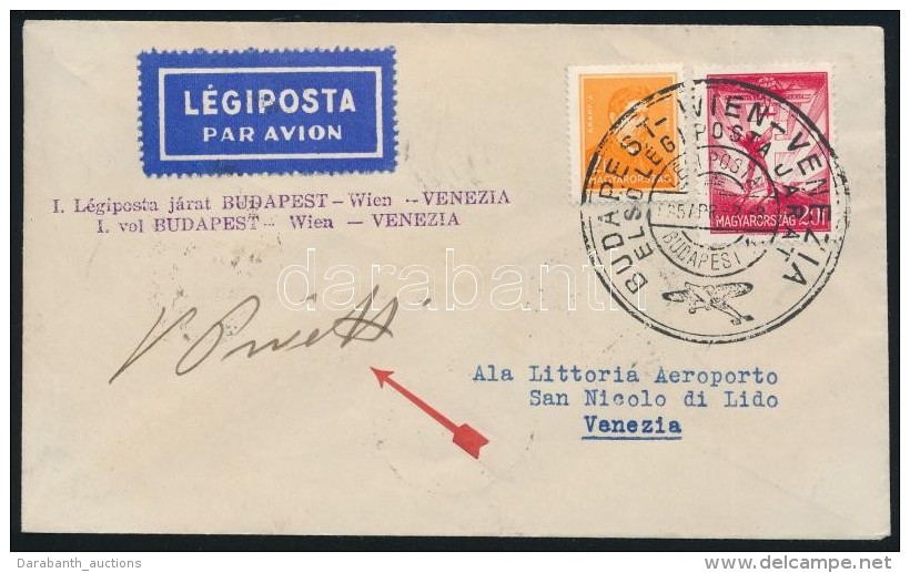 1935 ElsÅ‘ L&eacute;giposta Lev&eacute;l / First Airmail Cover BUDAPEST - WIEN - VENEZIA - Other & Unclassified