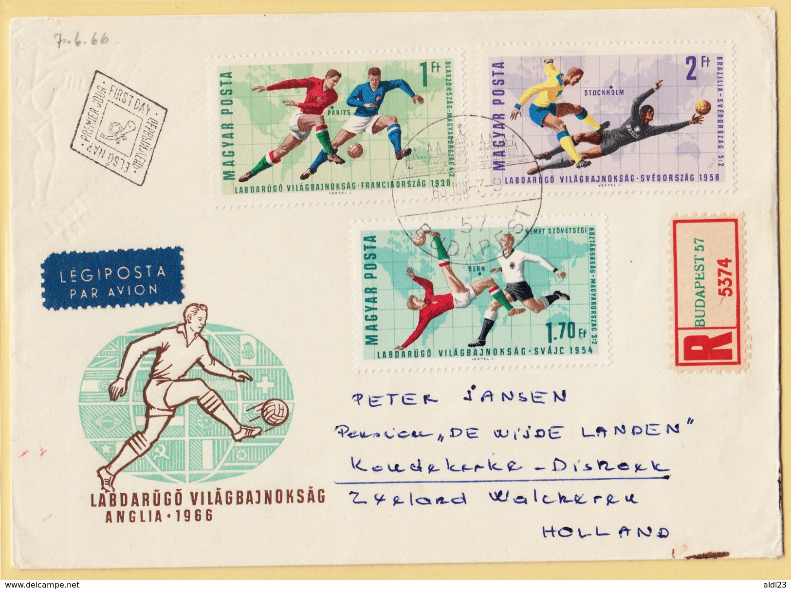 First Day Cover Registered Of World Cup Soccer England 1966. Football - Coupe Du Monde Magyar Posta. Beautiful - 1966 – Angleterre