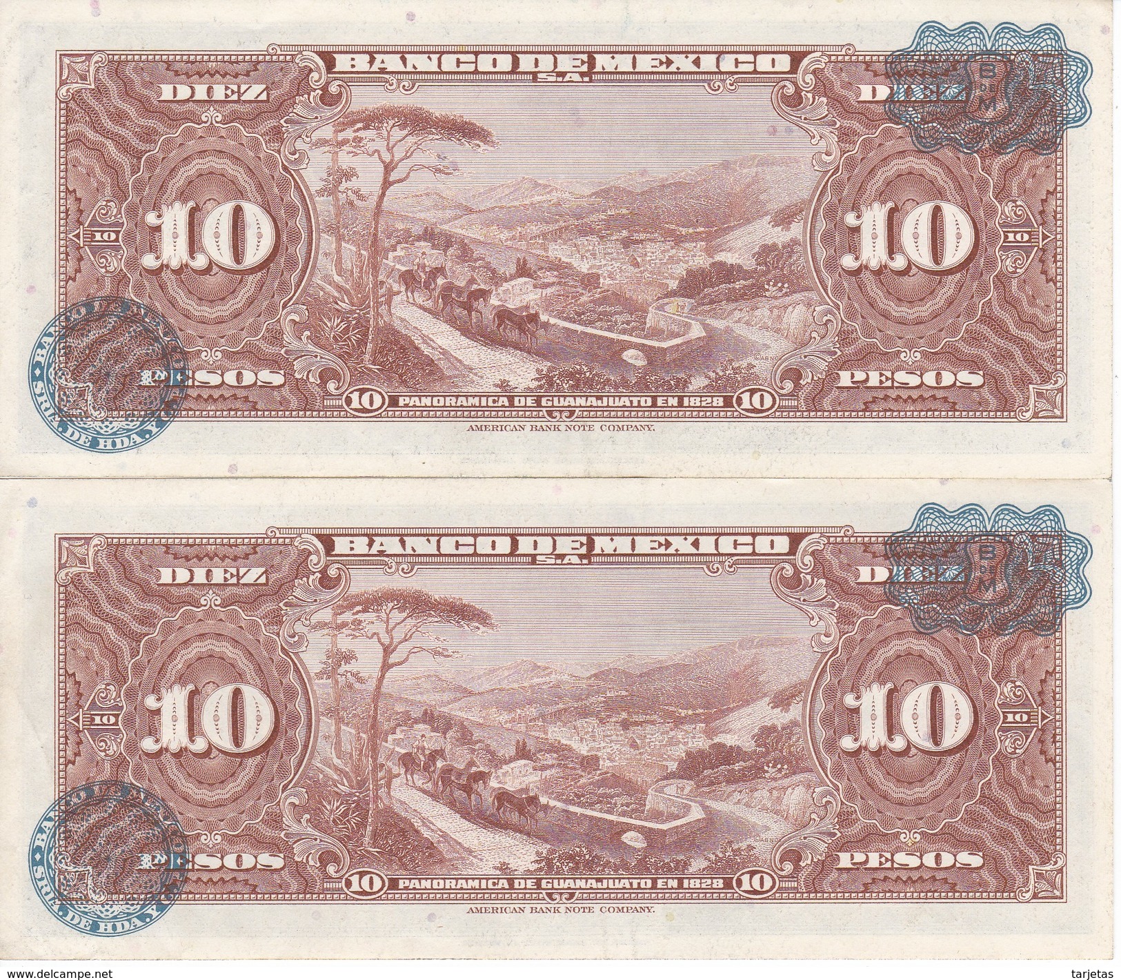 PAREJA CORRELATIVA DE MEXICO DE 10 PESOS DEL AÑO 1965 CALIDAD EBC (XF)  (BANKNOTE) - Mexique