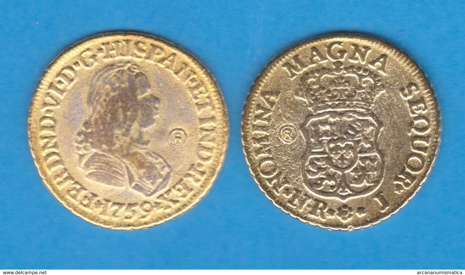 FERNANDO VI (1.746-1.759) 2 ESCUDOS 1.759 Santa Fé De Bogota Oro Réplica  T-DL-12.041 - Essais & Refrappes