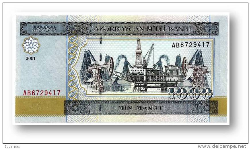 AZERBAIJAN - 1000 MANAT - 2001 - Pick 23 - UNC - Serie AB - 2 Scans - 1.000 - Azerbaïdjan